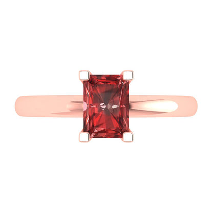1 cttw Natural Garnet Solitaire  Engagement Ring - Solid Gold (Emerald Cut,7X5mm)