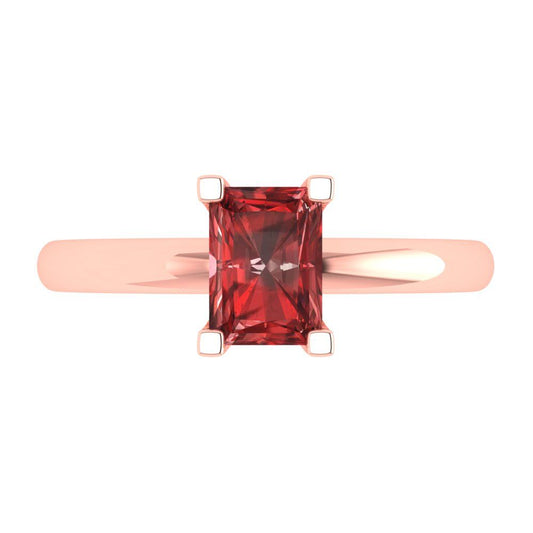 1 cttw Natural Garnet Solitaire  Engagement Ring - Solid Rose Gold (VVS1, Emerald Cut,7X5mm)