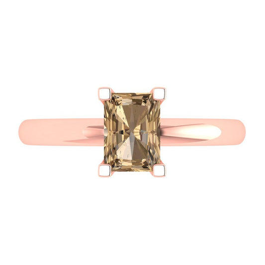 1 cttw Zirconia Simulated Champagne Diamond Solitaire  Engagement Ring - Solid Rose Gold (VVS1, Emerald Cut,7X5mm)