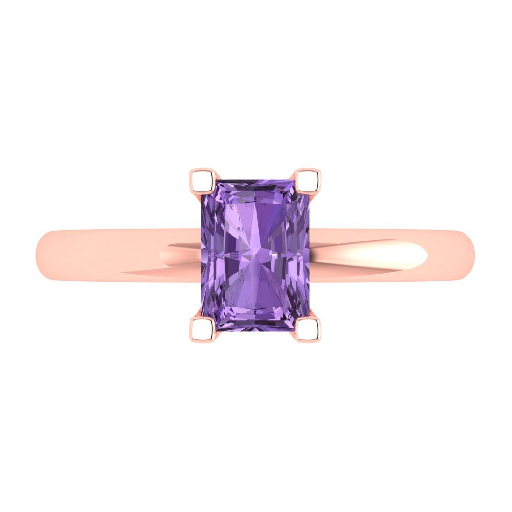 1 cttw Simulated Alexandrite Solitaire  Engagement Ring - Solid Gold (Emerald Cut,7X5mm)