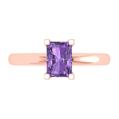 1 cttw Simulated Alexandrite Solitaire  Engagement Ring - Solid Gold (Emerald Cut,7X5mm)