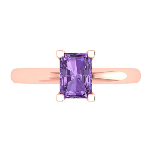 1 cttw Simulated Alexandrite Solitaire  Engagement Ring - Solid Rose Gold (VVS1, Emerald Cut,7X5mm)