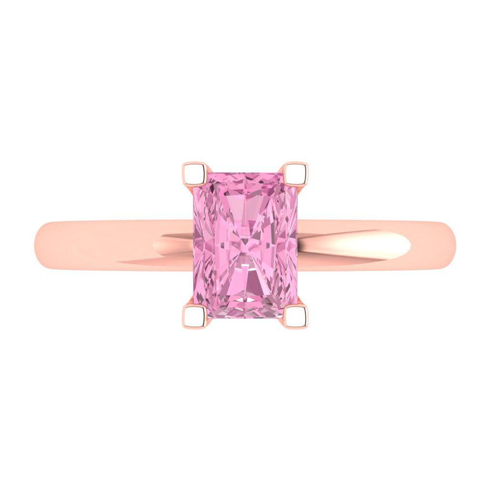 1 cttw Zirconia Simulated Pink Diamond Solitaire  Engagement Ring - Solid Gold (VVS1, Emerald Cut,7X5mm)