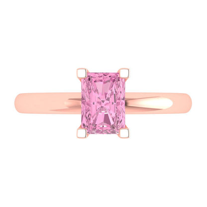 1 cttw Zirconia Simulated Pink Diamond Solitaire  Engagement Ring - Solid Gold (VVS1, Emerald Cut,7X5mm)