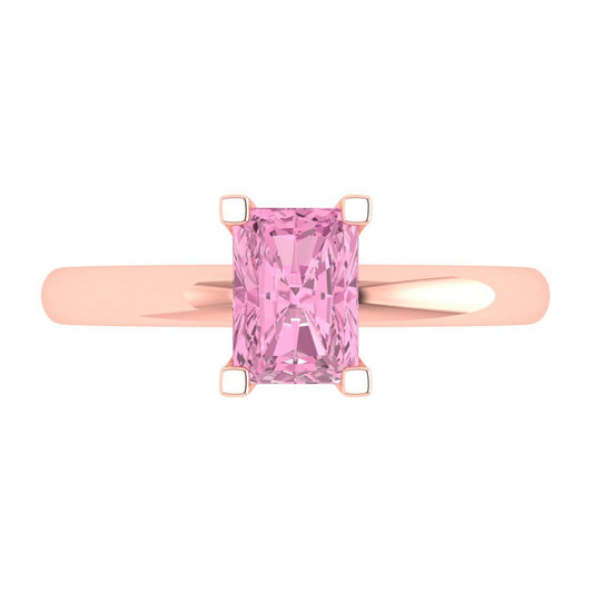 1 cttw Zirconia Simulated Pink Diamond Solitaire  Engagement Ring - Solid Rose Gold (VVS1, Emerald Cut,7X5mm)