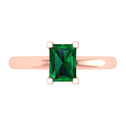 1 cttw Simulated Emerald Solitaire  Engagement Ring - Solid Gold (Emerald Cut,7X5mm)