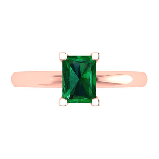 1 cttw Simulated Emerald Solitaire  Engagement Ring - Solid Rose Gold (VVS1, Emerald Cut,7X5mm)