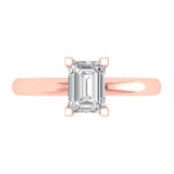 1 ct Brilliant Emerald Cut Natural Diamond Stone Clarity SI1-2 Color G-H Rose Gold Solitaire Ring