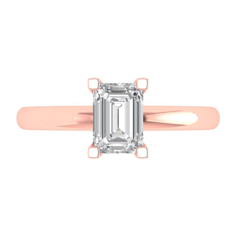 1 ct Brilliant Emerald Cut Natural Diamond Stone Clarity SI1-2 Color G-H Rose Gold Solitaire Ring
