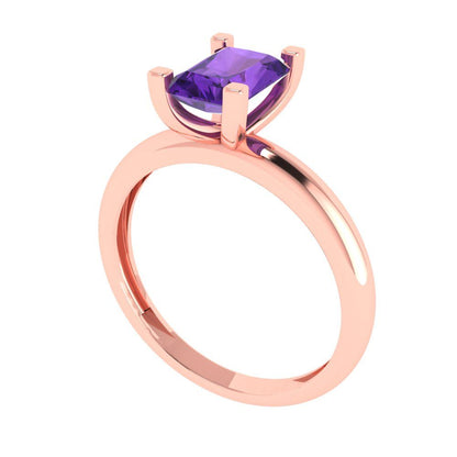 1 cttw Natural Amethyst Solitaire  Engagement Ring - Solid Gold (Emerald Cut,7X5mm)