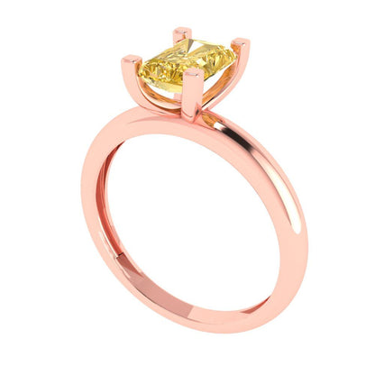 1 cttw Zirconia Simulated Yellow Diamond Solitaire  Engagement Ring - Solid Gold (VVS1, Emerald Cut,7X5mm)