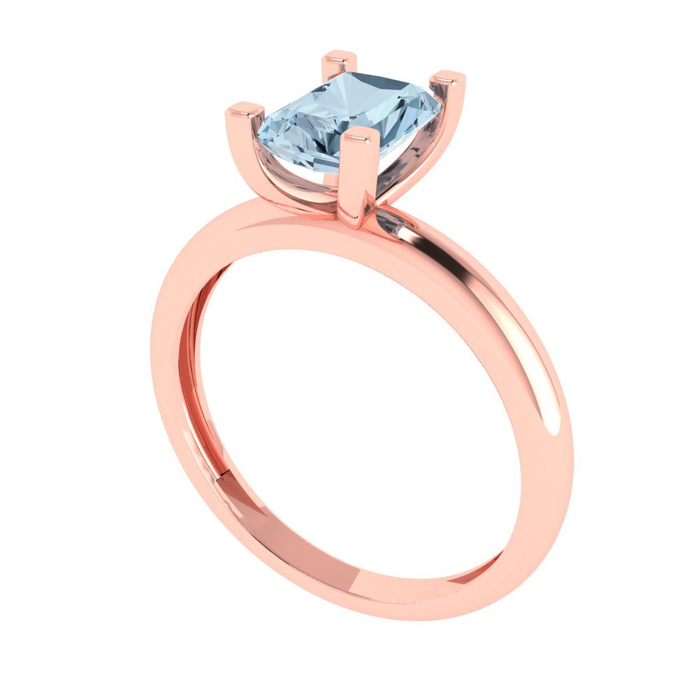 1 cttw Natural Swiss Blue Topaz Solitaire  Engagement Ring - Solid Gold (Emerald Cut,7X5mm)