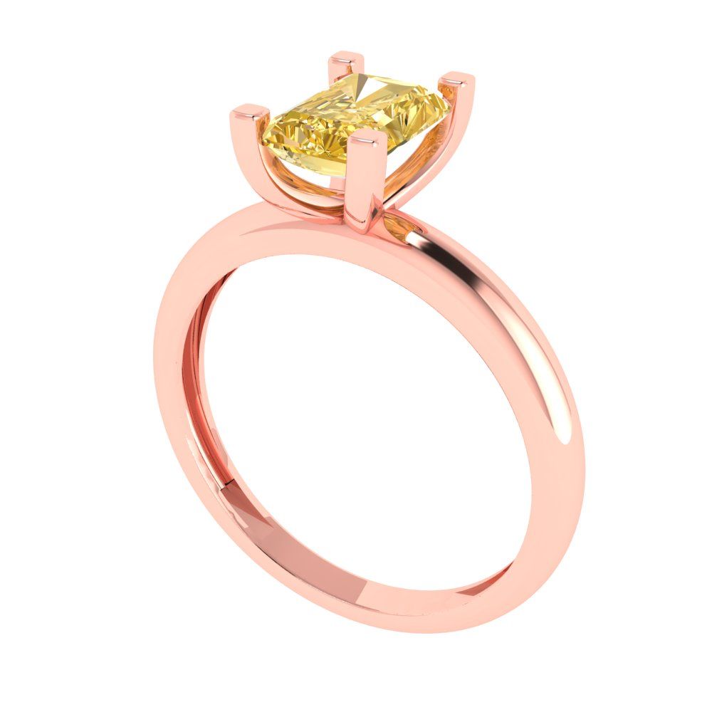 1 cttw Yellow Moissanite Solitaire  Engagement Ring - Solid Gold (Emerald Cut,7X5mm)