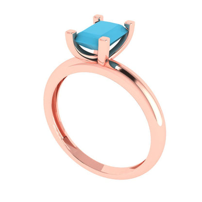 1 cttw Simulated Turquoise Solitaire  Engagement Ring - Solid Gold (Emerald Cut,7X5mm)