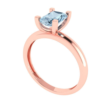 1 cttw Zirconia Simulated Blue Diamond Solitaire  Engagement Ring - Solid Gold (VVS1, Emerald Cut,7X5mm)