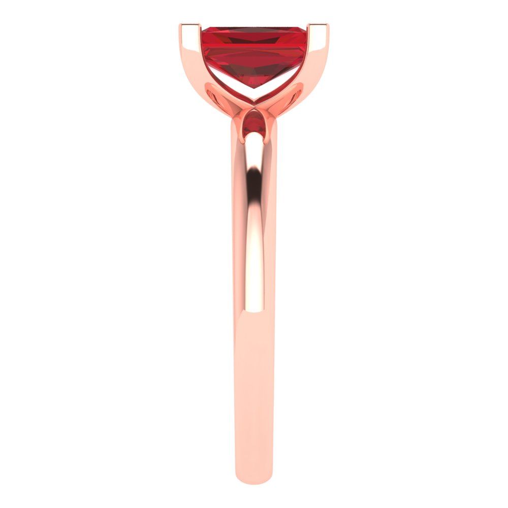 1 cttw Simulated Ruby Solitaire  Engagement Ring - Solid Rose Gold (VVS1, Emerald Cut,7X5mm)