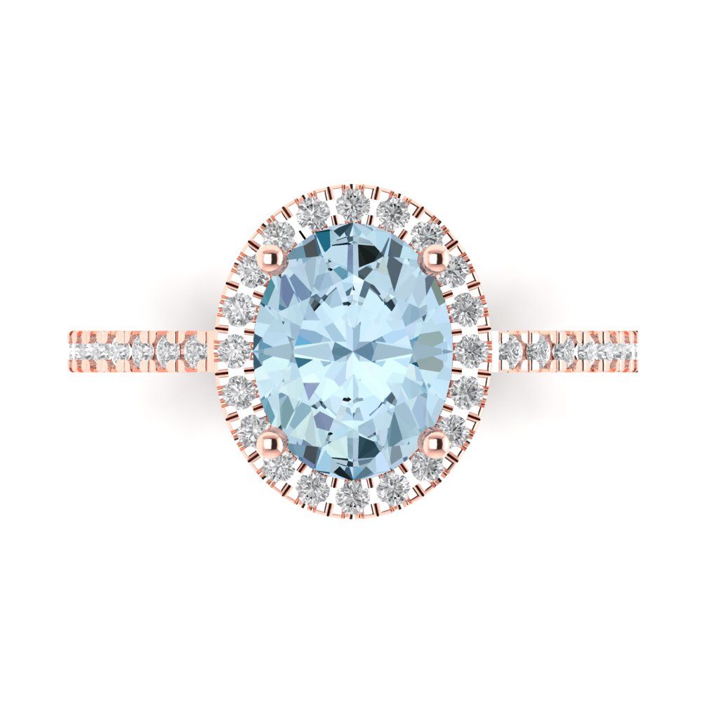 2.27 cttw Zirconia Simulated Blue Diamond Solitaire with Zirconia Simulated Diamond Accents Engagement Ring - Solid Gold (VVS1, Oval Cut,9X7mm)