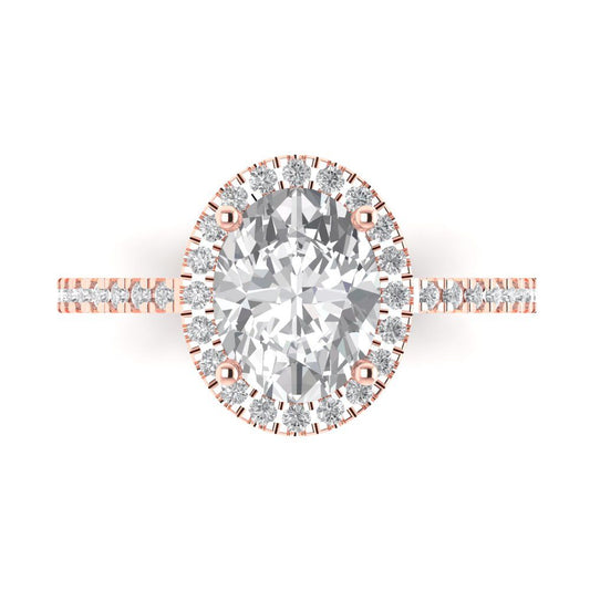 2.27 cttw Zirconia Simulated Diamond Solitaire with Zirconia Simulated Diamond Accents Engagement Ring - Solid Rose Gold (VVS1, Oval Cut,9X7mm)
