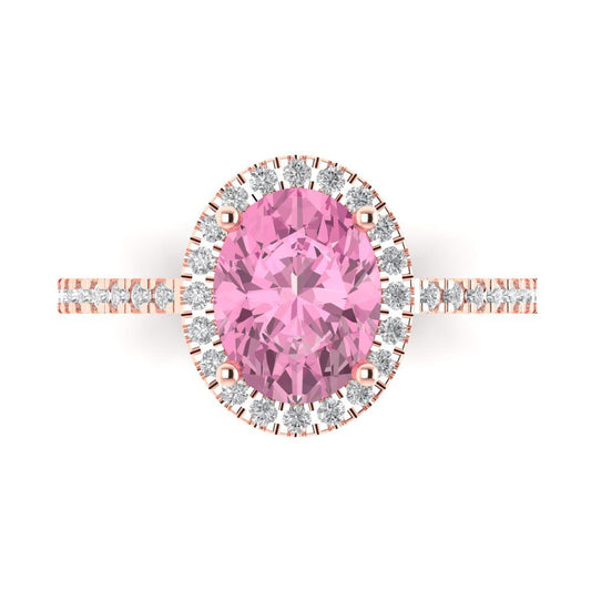 2.27 cttw Zirconia Simulated Pink Diamond Solitaire with Zirconia Simulated Diamond Accents Engagement Ring - Solid Rose Gold (VVS1, Oval Cut,9X7mm)