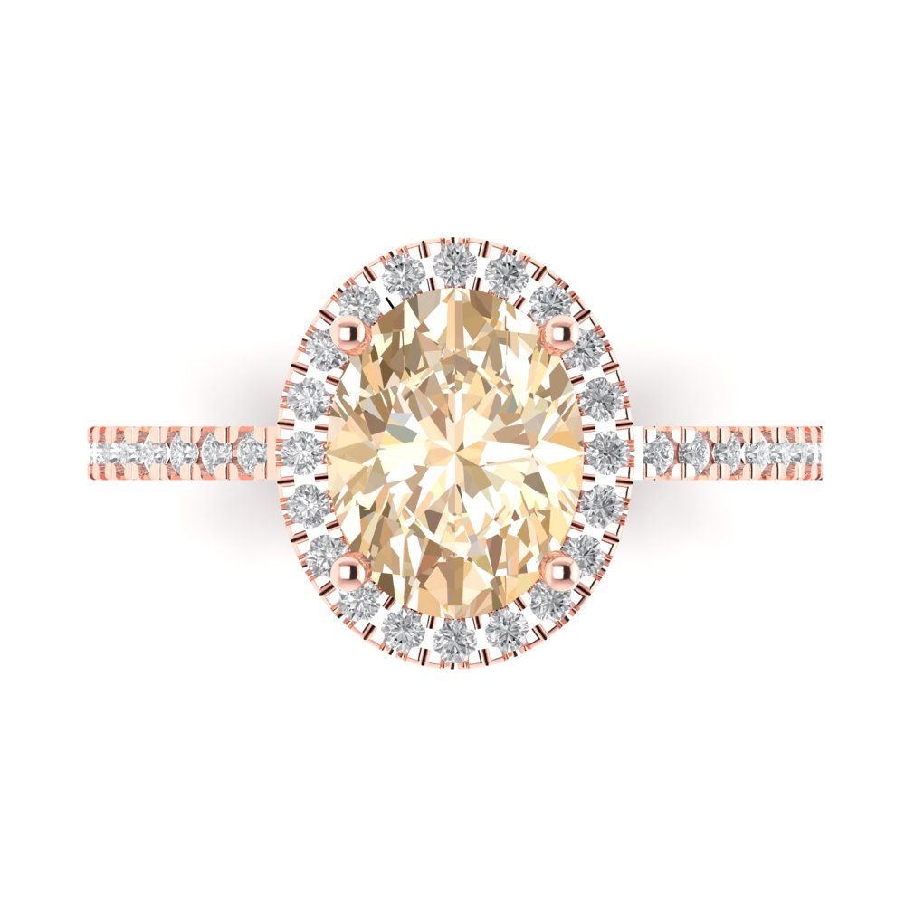 2.27 cttw Natural Morganite Solitaire with Zirconia Simulated Diamond Accents Engagement Ring - Solid Gold (Oval Cut,9X7mm)