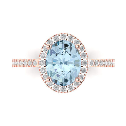 2.27 cttw Natural Swiss Blue Topaz Solitaire with Zirconia Simulated Diamond Accents Engagement Ring - Solid Gold (Oval Cut,9X7mm)