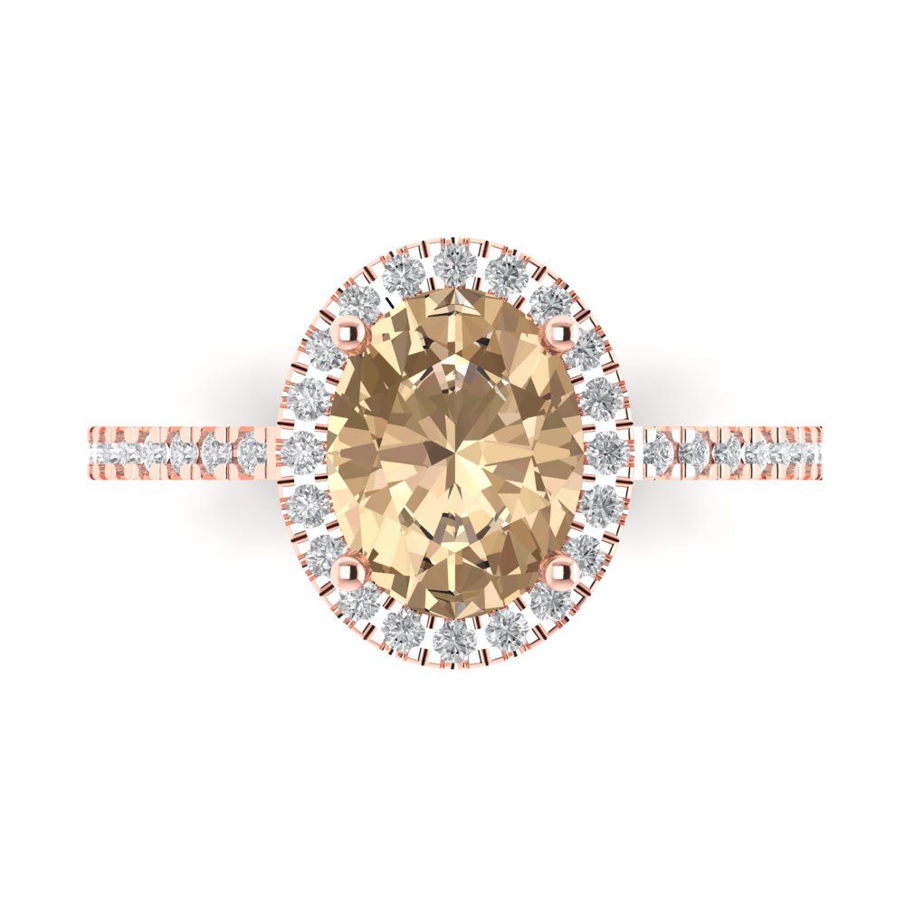 2.27 cttw Yellow Moissanite Solitaire with Zirconia Simulated Diamond Accents Engagement Ring - Solid Gold (Oval Cut,9X7mm)