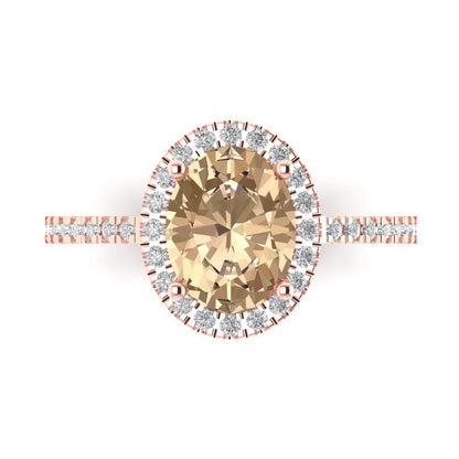 2.27 cttw Yellow Moissanite Solitaire with Zirconia Simulated Diamond Accents Engagement Ring - Solid Gold (Oval Cut,9X7mm)