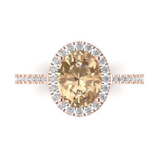 2.27 cttw Yellow Moissanite Solitaire with Zirconia Simulated Diamond Accents Engagement Ring - Solid Rose Gold (VVS1, Oval Cut,9X7mm)