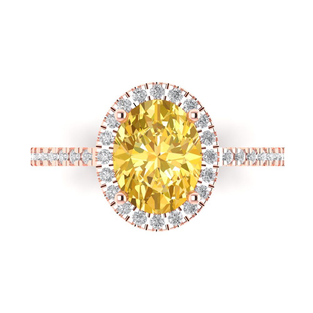 2.27 cttw Natural Citrine Solitaire with Zirconia Simulated Diamond Accents Engagement Ring - Solid Gold (Oval Cut,9X7mm)