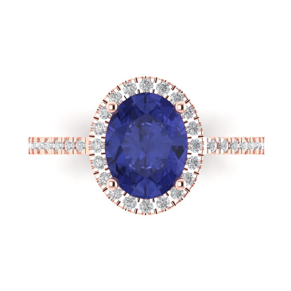2.27 cttw Simulated Tanzanite Solitaire with Zirconia Simulated Diamond Accents Engagement Ring - Solid Gold (Oval Cut,9X7mm)