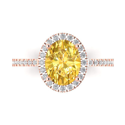 2.27 cttw Zirconia Simulated Yellow Diamond Solitaire with Zirconia Simulated Diamond Accents Engagement Ring - Solid Gold (VVS1, Oval Cut,9X7mm)
