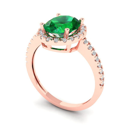 2.27 cttw Simulated Emerald Solitaire with Zirconia Simulated Diamond Accents Engagement Ring - Solid Gold (Oval Cut,9X7mm)