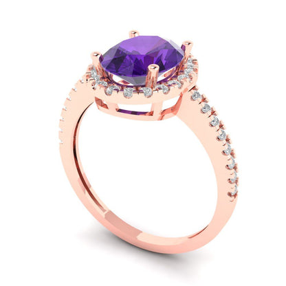 2.27 cttw Natural Amethyst Solitaire with Zirconia Simulated Diamond Accents Engagement Ring - Solid Gold (Oval Cut,9X7mm)