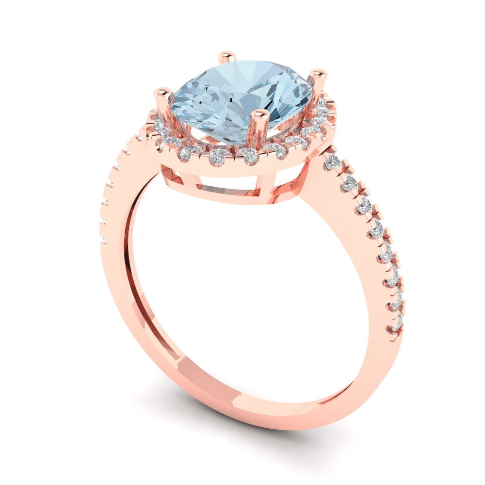 2.27 cttw Natural Sky Blue Topaz Solitaire with Zirconia Simulated Diamond Accents Engagement Ring - Solid Gold (Oval Cut,9X7mm)