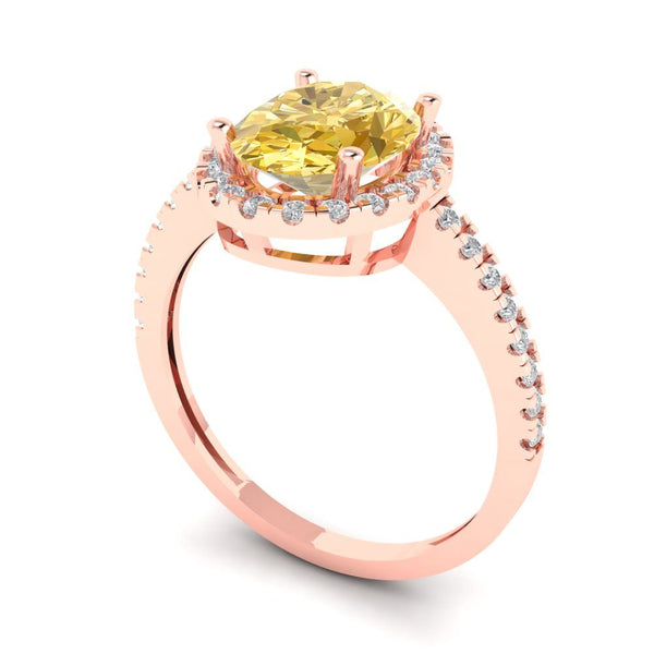 2.27 ct Brilliant Oval Cut Yellow Moissanite Stone Rose Gold Solitaire with Accents Ring