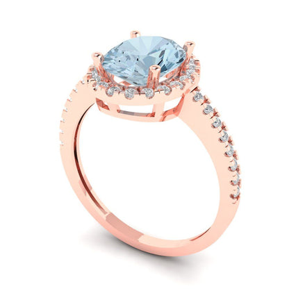 2.27 cttw Natural Swiss Blue Topaz Solitaire with Zirconia Simulated Diamond Accents Engagement Ring - Solid Gold (Oval Cut,9X7mm)