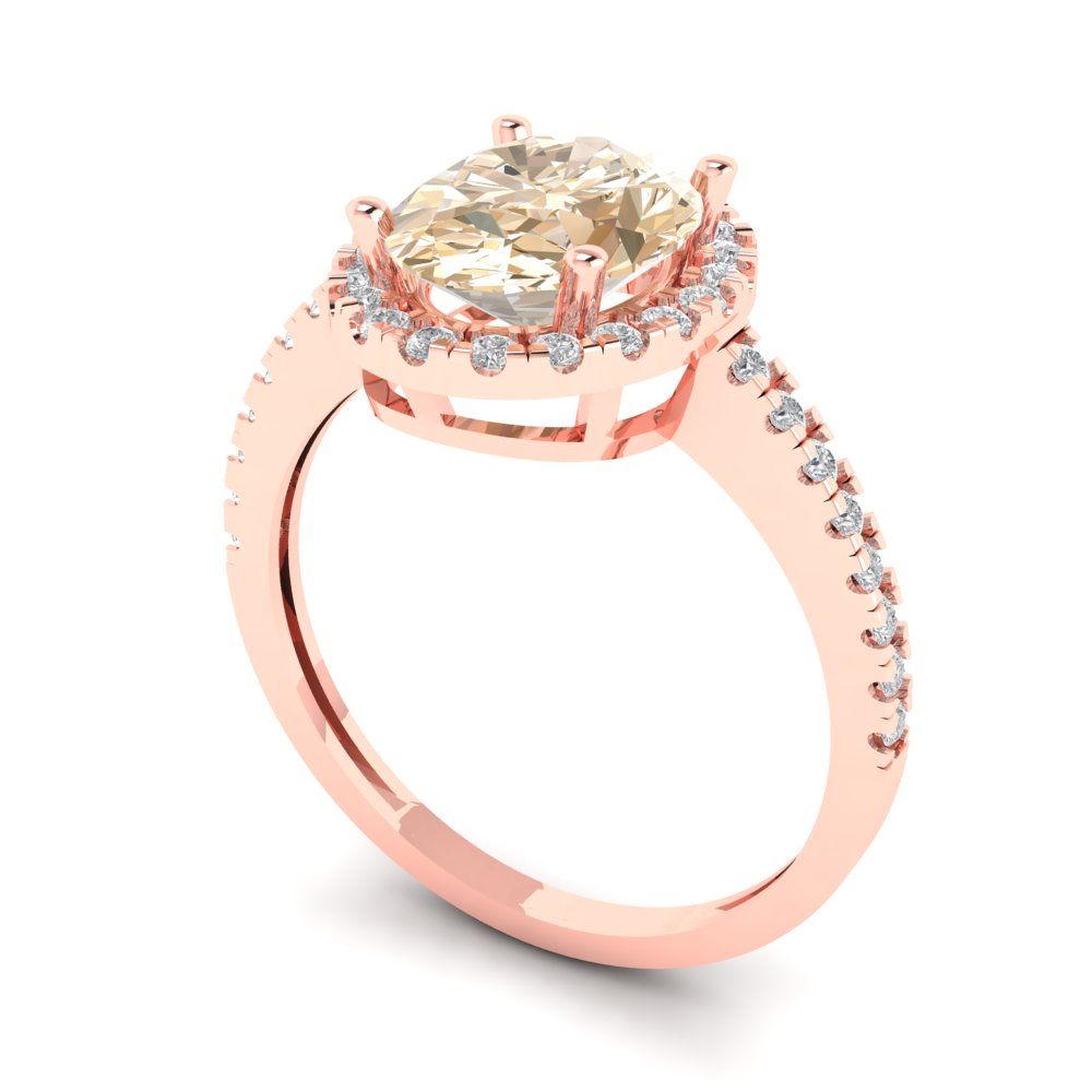 2.27 cttw Natural Morganite Solitaire with Zirconia Simulated Diamond Accents Engagement Ring - Solid Gold (Oval Cut,9X7mm)