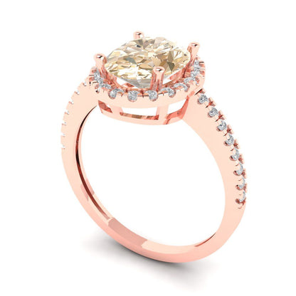2.27 cttw Natural Morganite Solitaire with Zirconia Simulated Diamond Accents Engagement Ring - Solid Gold (Oval Cut,9X7mm)