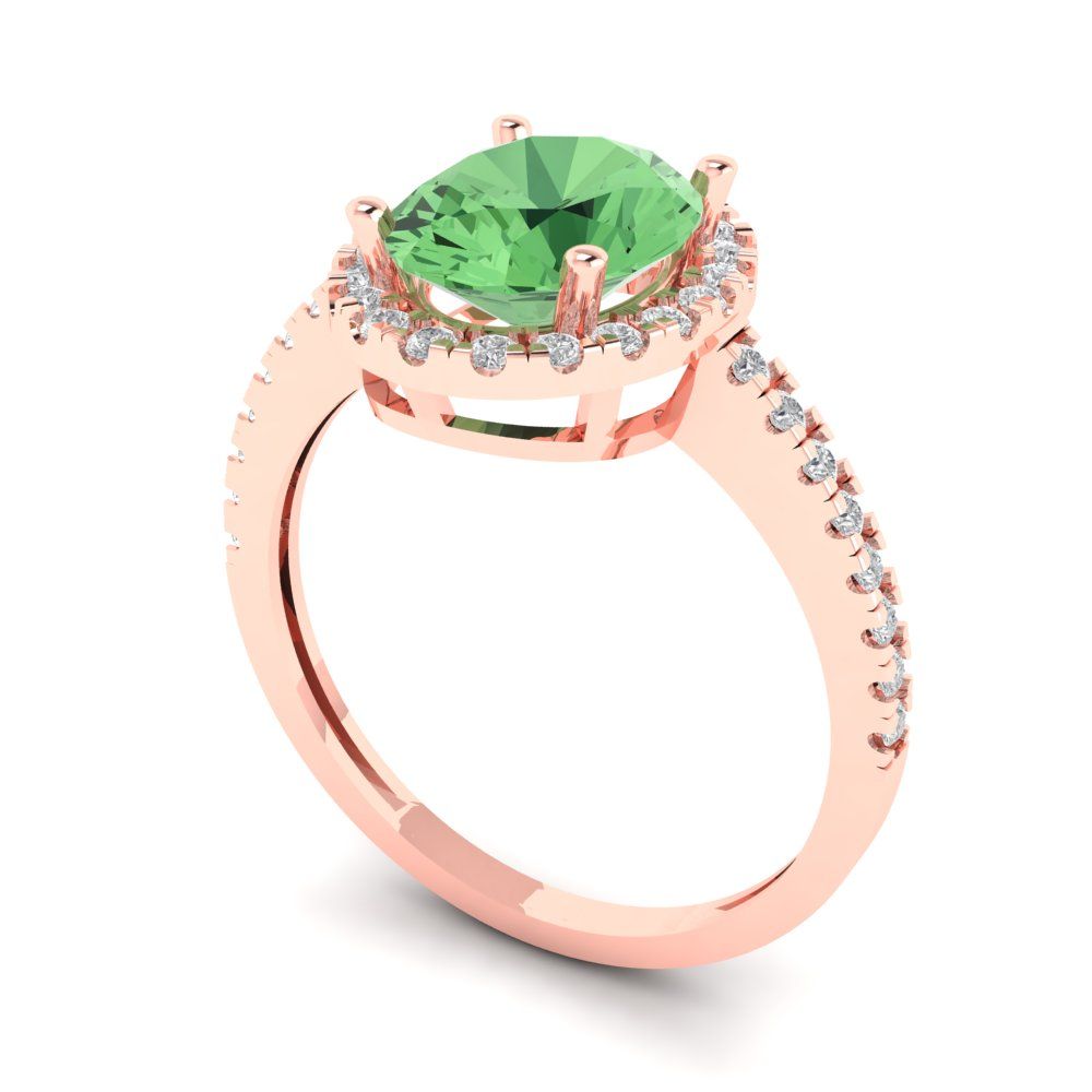 2.27 cttw Zirconia Simulated Green Diamond Solitaire with Zirconia Simulated Diamond Accents Engagement Ring - Solid Gold (VVS1, Oval Cut,9X7mm)