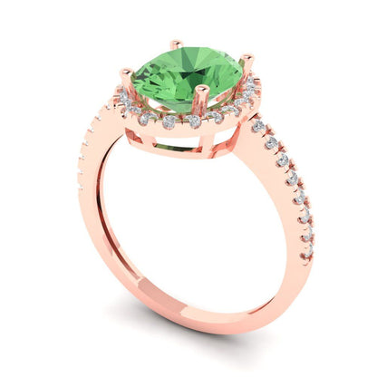 2.27 cttw Zirconia Simulated Green Diamond Solitaire with Zirconia Simulated Diamond Accents Engagement Ring - Solid Gold (VVS1, Oval Cut,9X7mm)