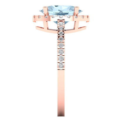 2.27 cttw Natural Sky Blue Topaz Solitaire with Zirconia Simulated Diamond Accents Engagement Ring - Solid Gold (Oval Cut,9X7mm)