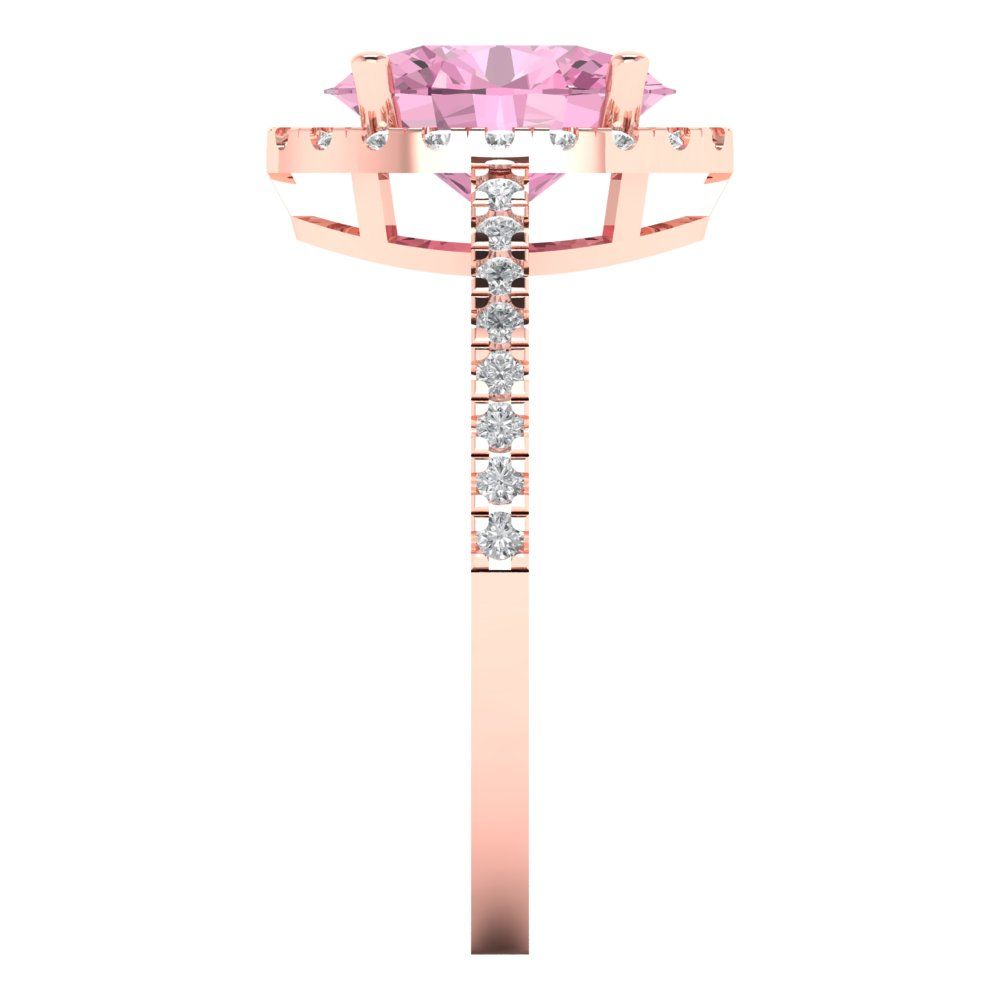 2.27 cttw Zirconia Simulated Pink Diamond Solitaire with Zirconia Simulated Diamond Accents Engagement Ring - Solid Gold (VVS1, Oval Cut,9X7mm)