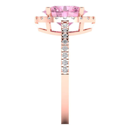 2.27 cttw Zirconia Simulated Pink Diamond Solitaire with Zirconia Simulated Diamond Accents Engagement Ring - Solid Gold (VVS1, Oval Cut,9X7mm)