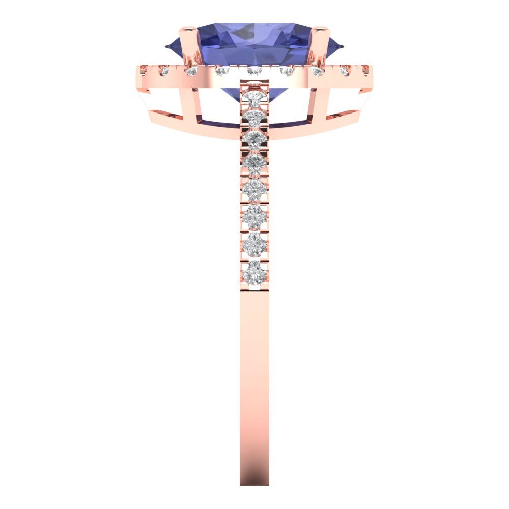 2.27 cttw Simulated Tanzanite Solitaire with Zirconia Simulated Diamond Accents Engagement Ring - Solid Gold (Oval Cut,9X7mm)