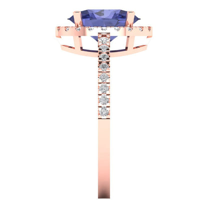 2.27 cttw Simulated Tanzanite Solitaire with Zirconia Simulated Diamond Accents Engagement Ring - Solid Gold (Oval Cut,9X7mm)