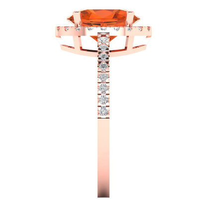 2.27 cttw Zirconia Simulated Red Diamond Solitaire with Zirconia Simulated Diamond Accents Engagement Ring - Solid Gold (VVS1, Oval Cut,9X7mm)