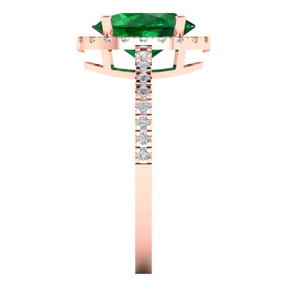2.27 cttw Simulated Emerald Solitaire with Zirconia Simulated Diamond Accents Engagement Ring - Solid Gold (Oval Cut,9X7mm)