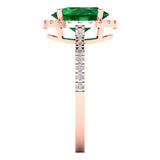 2.27 ct Brilliant Oval Cut Simulated Emerald Stone Rose Gold Solitaire with Accents Ring