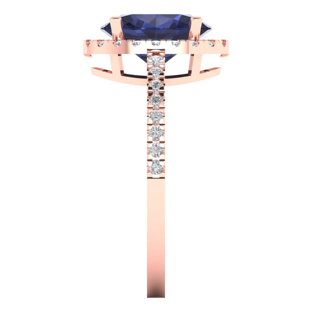 2.27 cttw Simulated Blue Sapphire Solitaire with Zirconia Simulated Diamond Accents Engagement Ring - Solid Gold (Oval Cut,9X7mm)
