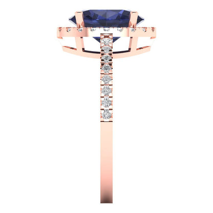 2.27 cttw Simulated Blue Sapphire Solitaire with Zirconia Simulated Diamond Accents Engagement Ring - Solid Gold (Oval Cut,9X7mm)